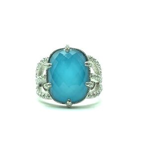 JUDITH RIPKA Turquoise Simulant Doublet CZ Ring Size: 9